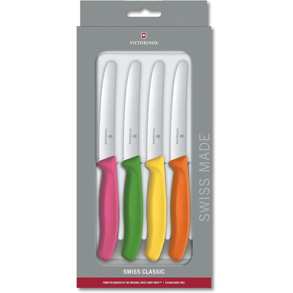 Swiss Classic Paring Knife Set - Superior Kitchen Knives for Cutting Fruit, Vegetables & More - Cooking Knives for Kitchen Accessories - Multicolored 4-Piece Set, Serrated Edge, 4.3"