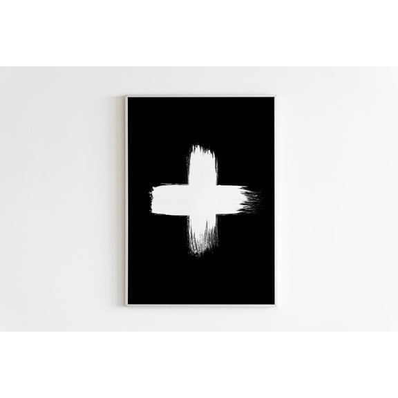 Swiss Cross Plus Poster, Black And White Geometric Art, Nursery Wall Art, Swiss Cross Print, 50X70 Cm, A4 Home Decor #302, Unframed Poster Size 16x24