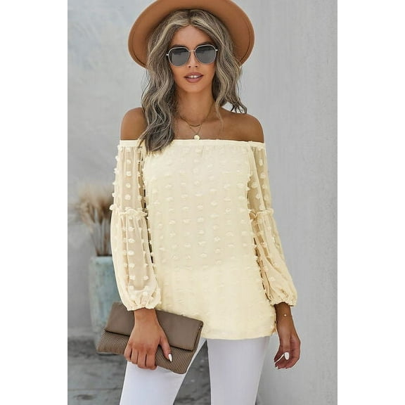 Swiss Dot Off-Shoulder Long Sleeve Blouse