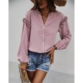 thumbnail image 1 of Swiss Dot Ruffle Detail Button Down Long Sleeve Blouse for Women, 1 of 3