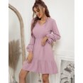 thumbnail image 1 of Swiss Dot Tie Neck Ruffle Long Sleeve Dress Above Knee Length, 1 of 3