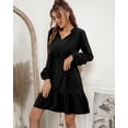 thumbnail image 1 of Swiss Dot Tie Neck Ruffle Long Sleeve Dress Above Knee Length, 1 of 3