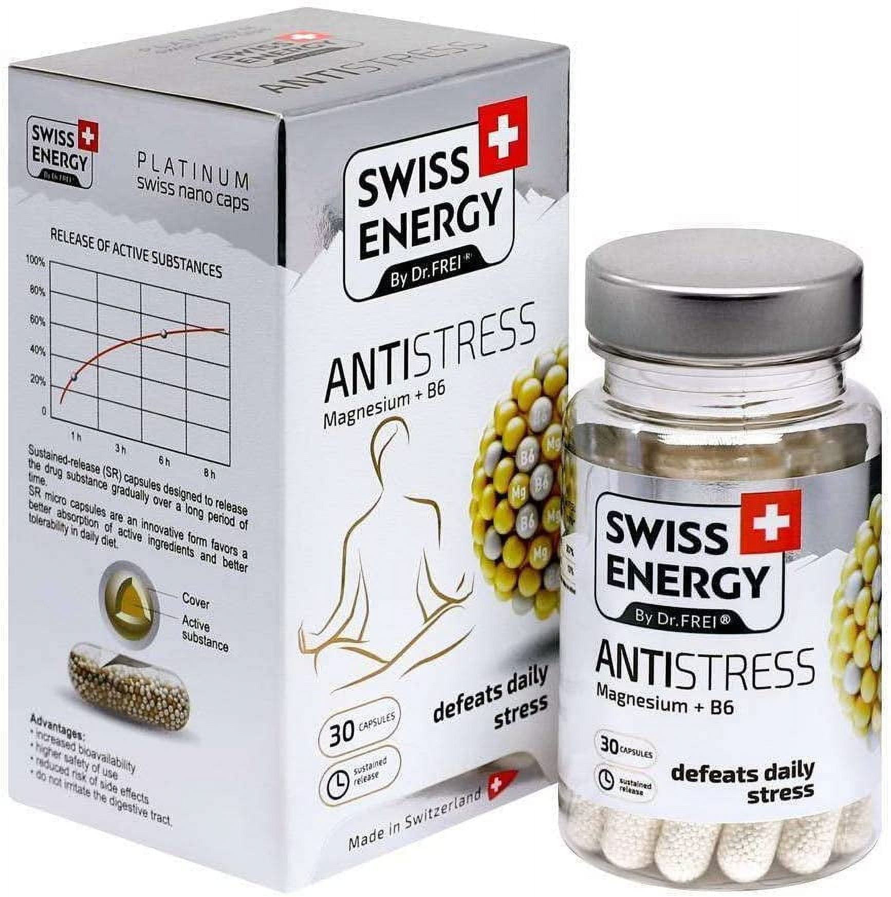 Swiss Energy Antistress Magnesium + B6 30 Capsules Made in Switzerland ...