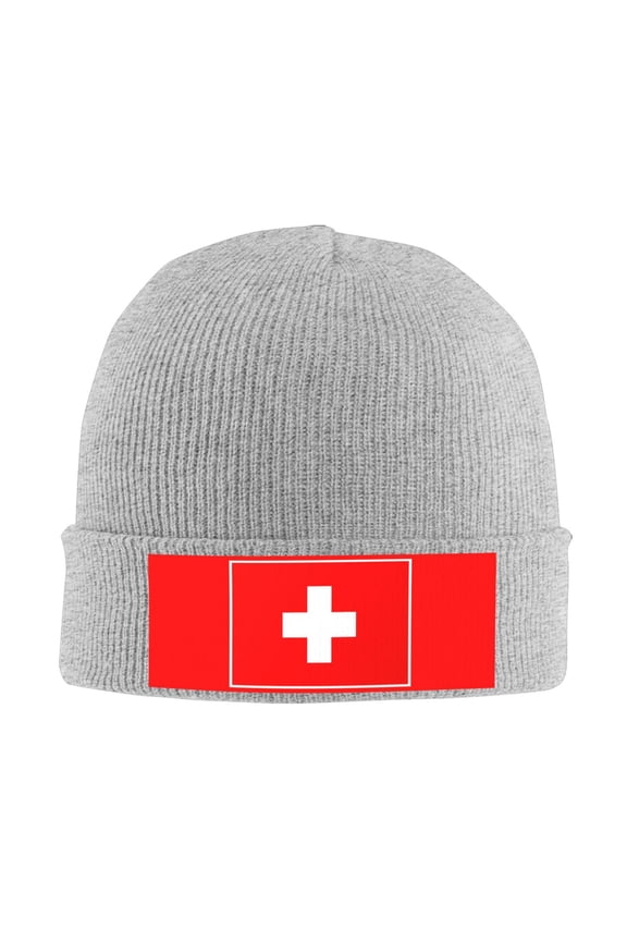 Swiss Flag Beanie Hat Men Women Warm Printed Cap Knit Beanies Hats Outdoor Winter Gray