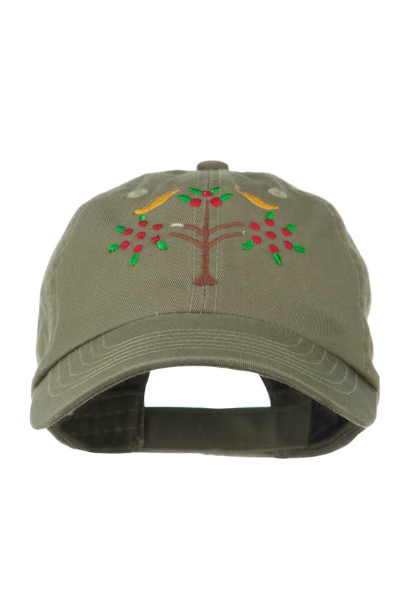 Swiss Folk Art with Birds and Tree Embroidered Cap - Olive OSFM