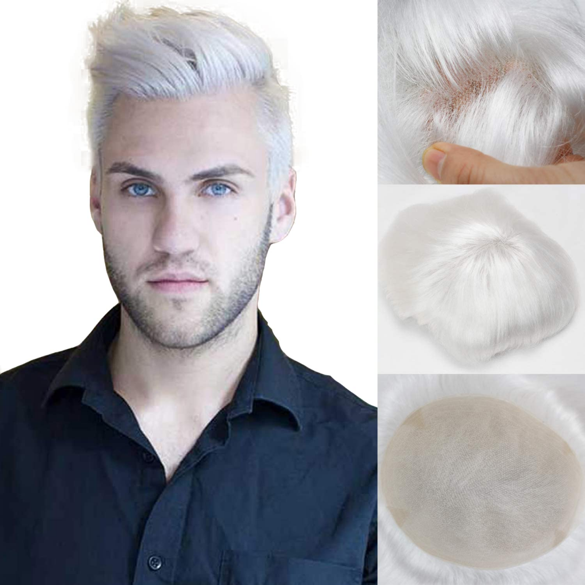 Swiss Full Lace Men u2019s Toupee 1B Black Color Real Human Hair Mixed 20 Grey Synthetic Hair Replacement for Men Hairpiece Walmart