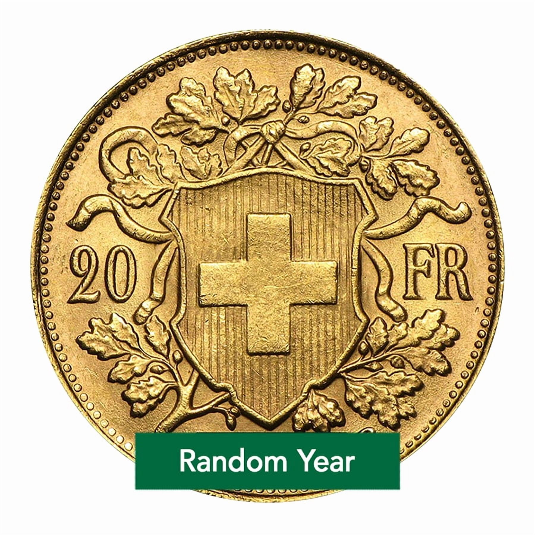 UNBRANDED Swiss Gold 20 Francs Helvetia Coin Avg Circ - Random Year