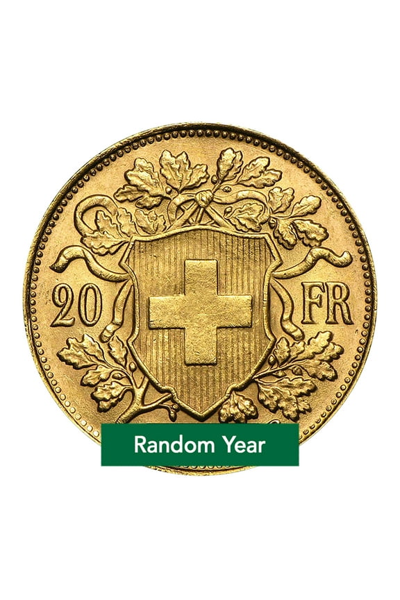 Swiss Gold 20 Francs Helvetia Coin Avg Circ - Random Year