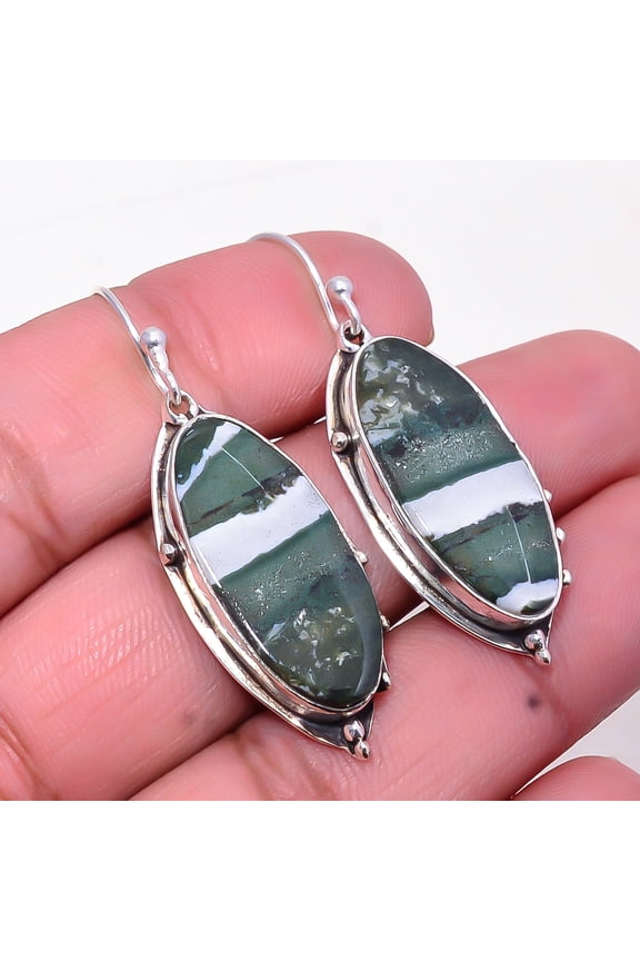 Swiss Green Opal 925 Sterling Silver Earring 1.87" E21, Christmas Gift, Handmade Jewelry, Dangle Earring