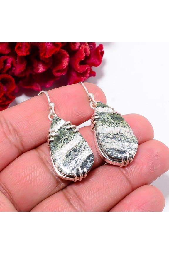 Swiss Green Opal - Virgin Islands 925 Sterling Silver Handmade Earring 1.68" E103637, Christmas Gift