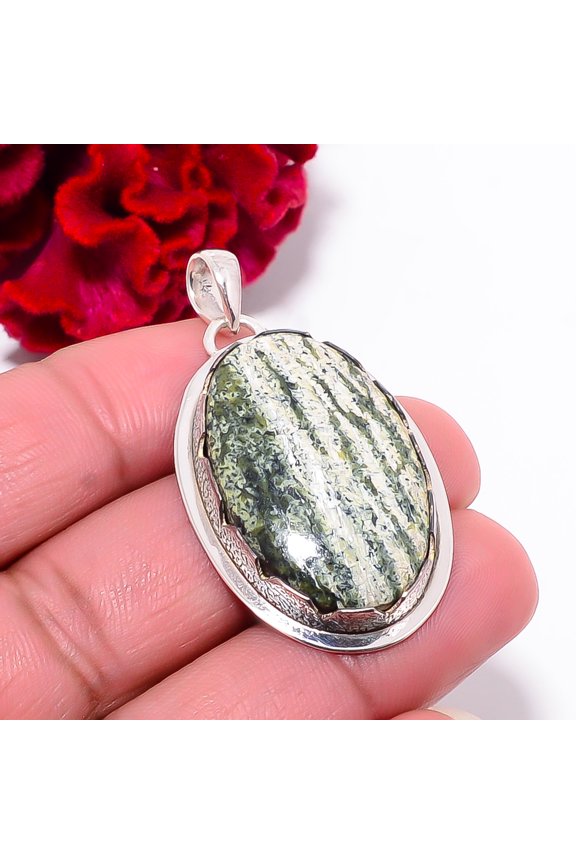 Swiss Green Opal - Virgin Islands 925 Sterling Silver Pendant 1.79" P10204, Christmas Gift