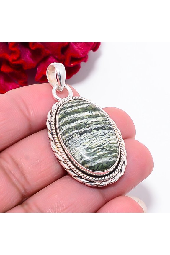 Swiss Green Opal - Virgin Islands 925 Sterling Silver Pendant 1.83" P10195, Christmas Gift