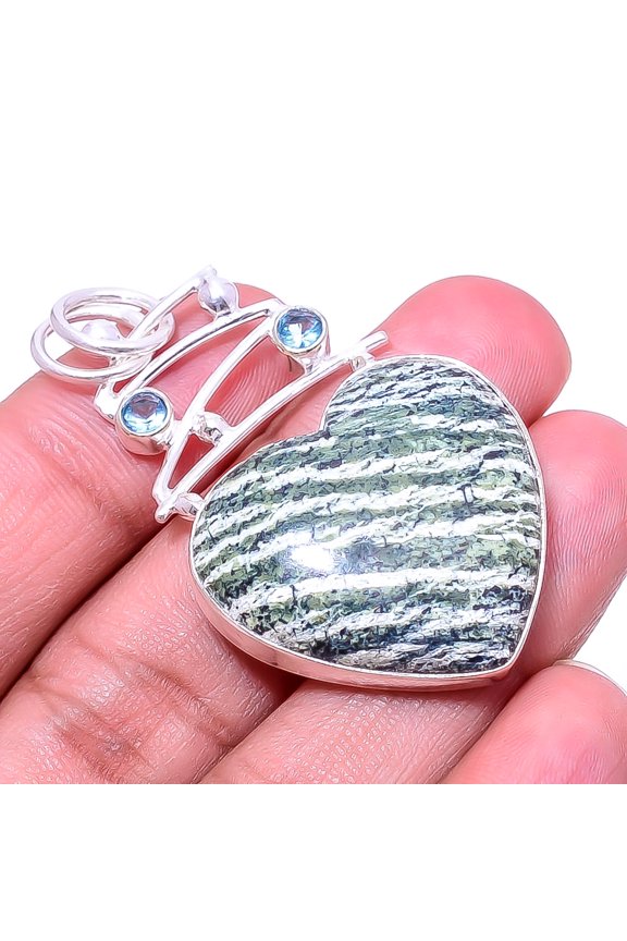 Swiss Green Opal - Virgin Islands 925 Sterling Silver Pendant 1.95" P_9439_211_5