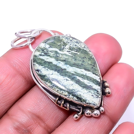 Swiss Green Opal - Virgin Islands Designer 925 Sterling Silver Pendant 1.95" P58, Beautiful Jewelry For Woman, New Year Sale, Valentin's Day Gift