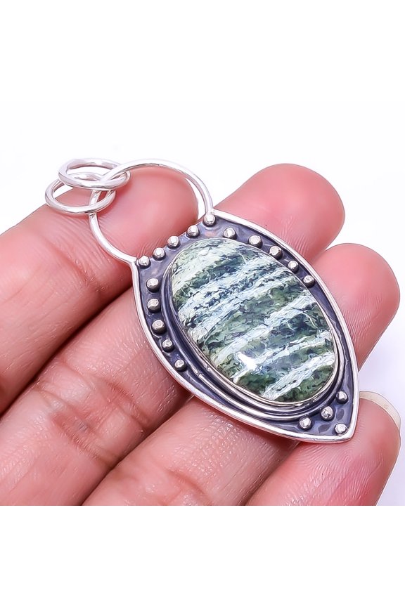 Swiss Green Opal - Virgin Islands Designer 925 Sterling Silver Pendant 2.34" P35, Beautiful Jewelry For Woman, New Year Sale, Valentin's Day Gift