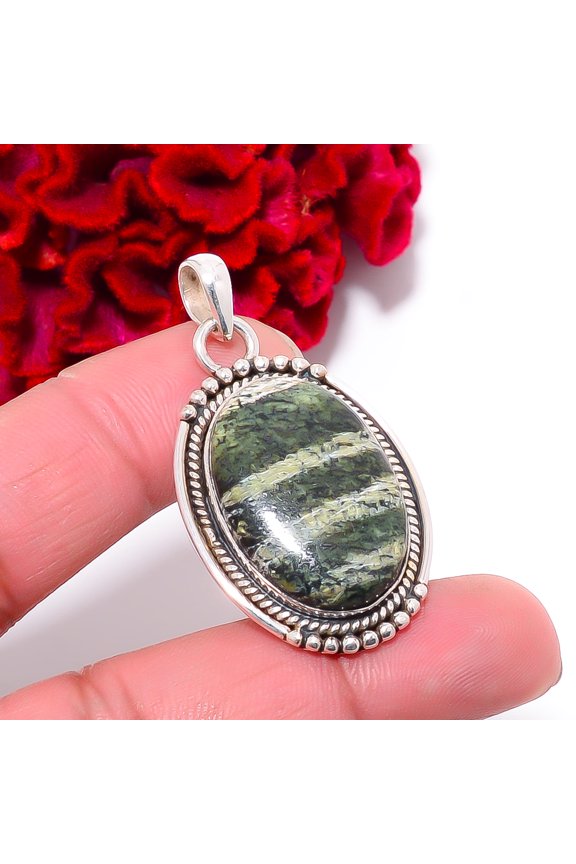 Swiss Green Opal - Virgin Islands Designer Handmade 925 Sterling Silver Pendant 1.76" P96670, Christmas Gift