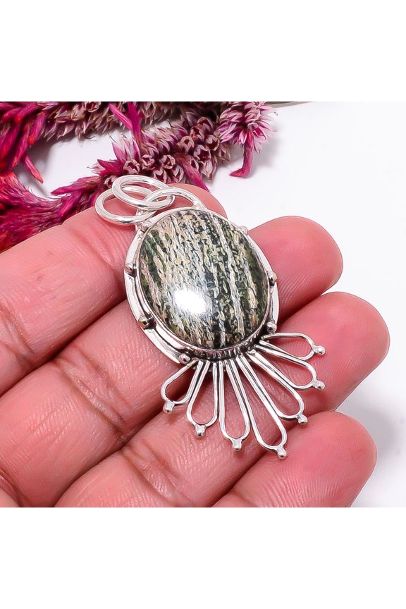 Swiss Green Opal - Virgin Islands Designer Handmade 925 Sterling Silver Pendant 2.15" Sku36, Green Pendant, Natural Gemstone Pendant