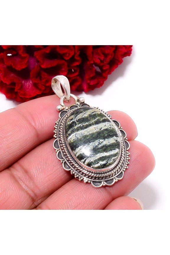 Swiss Green Opal - Virgin Islands Gemstone 925 Sterling Silver Pendant 1.83" P96226, Christmas Gift