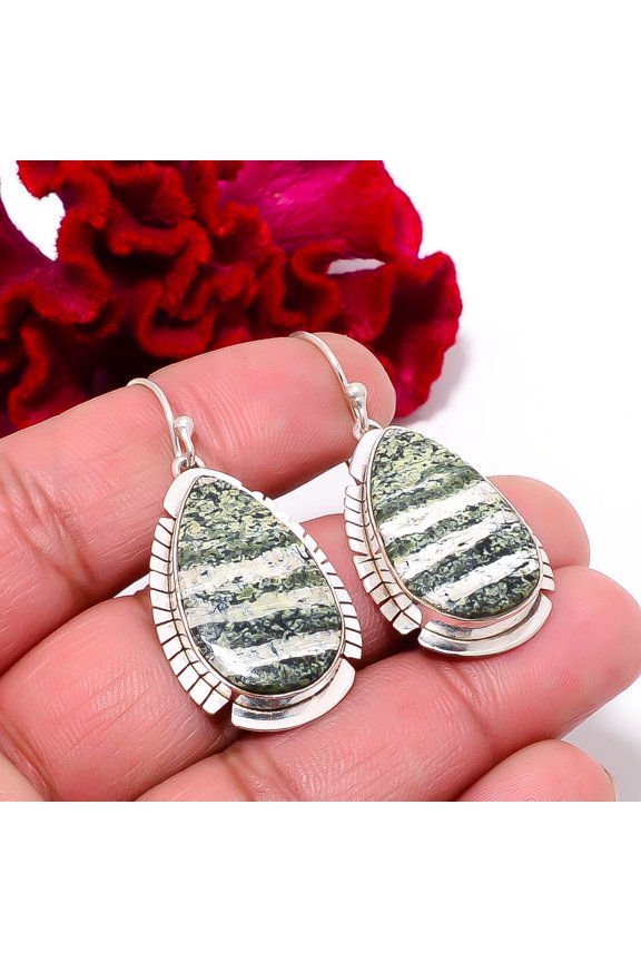 Swiss Green Opal - Virgin Islands Handmade 925 Sterling Silver Earring 1.76" E98623, Christmas Gift