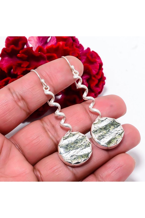 Swiss Green Opal - Virgin Islands Handmade 925 Sterling Silver Earring 2.42" E98513, Christmas Gift