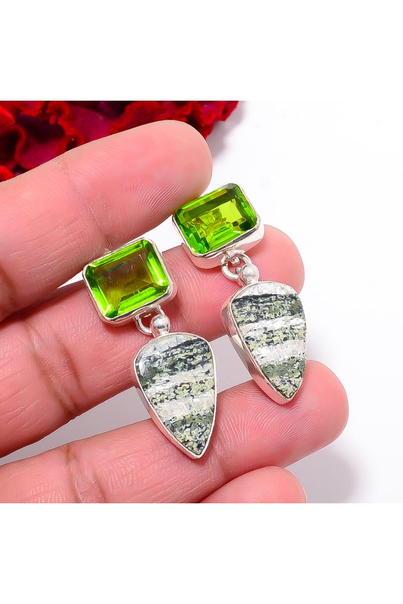 Swiss Green Opal - Virgin Islands & Peridot 925 Sterling Silver Earring 1.48" E10019, Christmas Gift