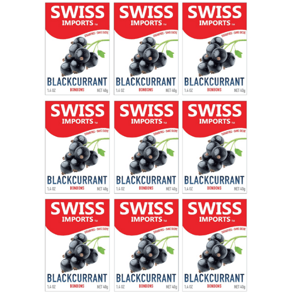 Swiss Imports Sugar Free Bonbons Hard Candy Drops, Blackcurrant, 1.4 oz/ 40g Box, 9 Pack