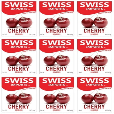 Swiss Imports Sugar Free Bonbons Hard Candy Drops, Cherry, 1.4 oz/ 40g Box, 9 Pack