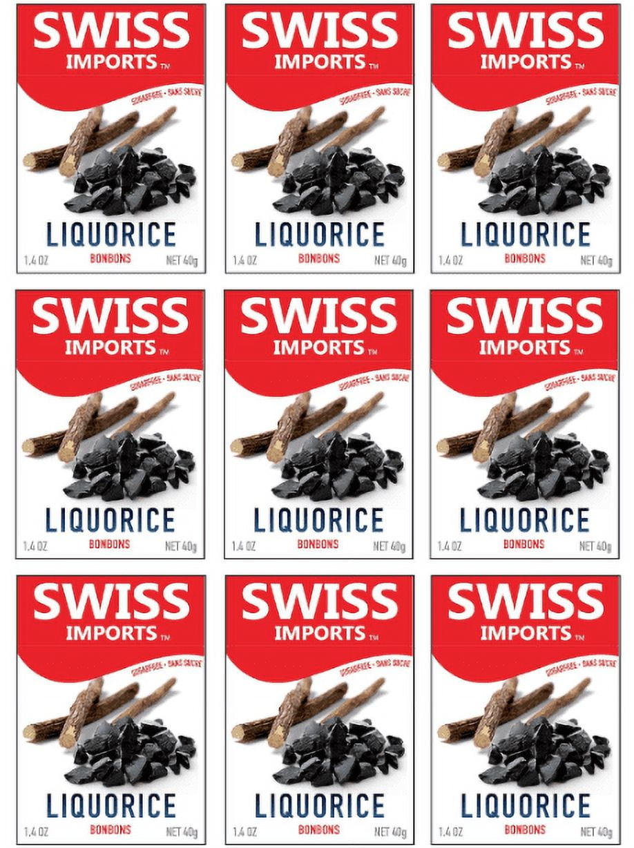 Swiss Imports Sugar Free Bonbons Hard Candy Drops, Licorice, 1.4 oz/40g Box, 9 Pack