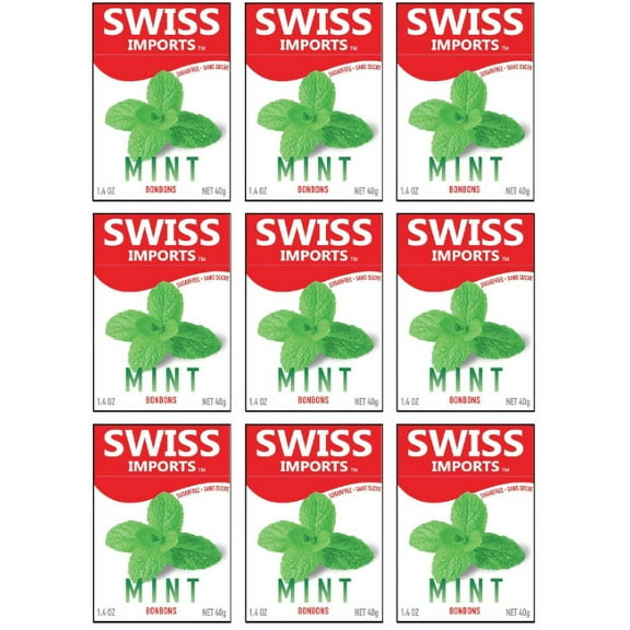 Swiss Imports Sugar Free Bonbons Hard Candy Drops, Mint, 1.4 oz/40g Box, 9 Pack