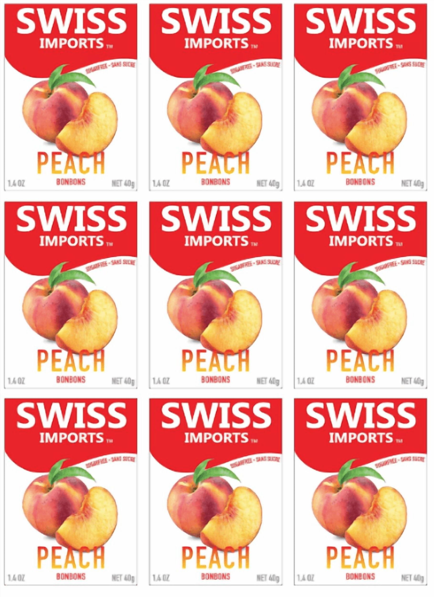 Swiss Imports Sugar Free Bonbons Hard Candy Drops, Peach, 1.4 oz/ 40g Box, 9 Pack