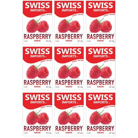 Swiss Imports Sugar Free Bonbons Hard Candy Drops, Raspberry, 1.4 oz/ 40g Box, 9 Pack