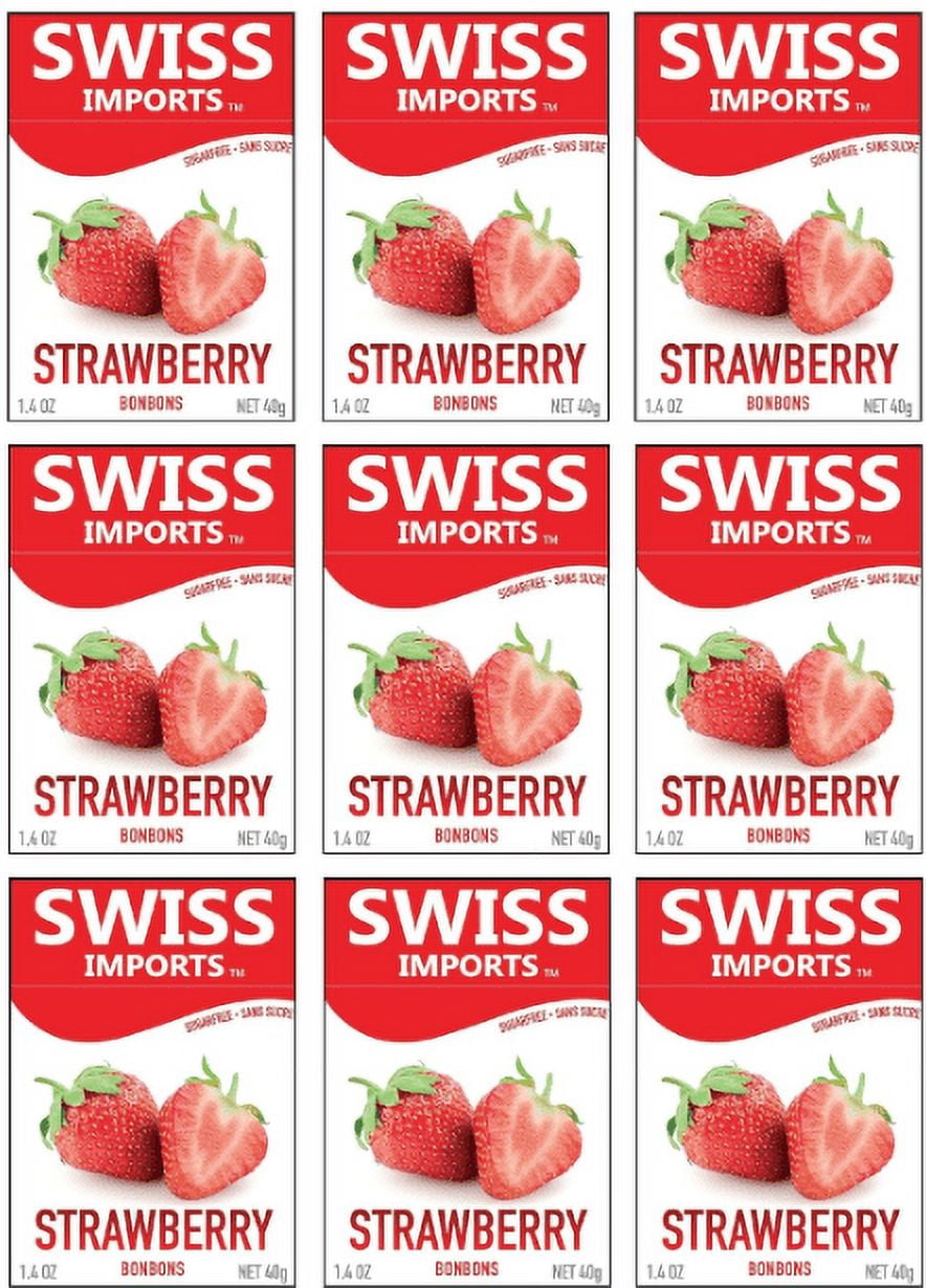 Swiss Imports Sugar Free Bonbons Hard Candy Drops, Strawberry, 1.4 oz/40g Box, 9 Pack