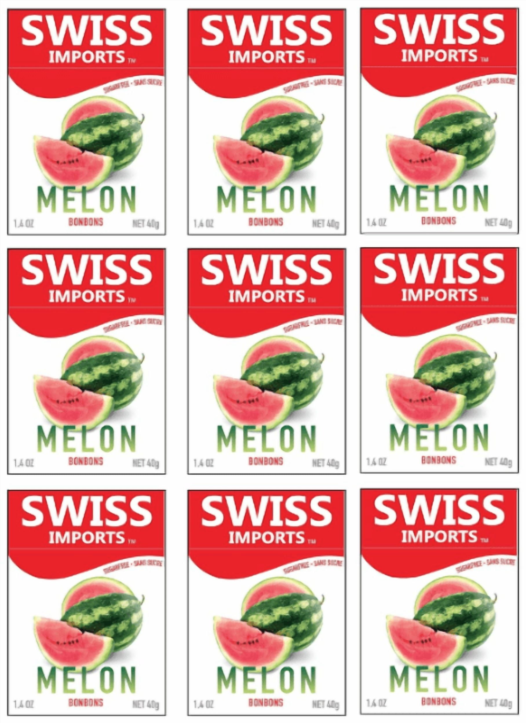 Swiss Imports Sugar Free Bonbons Hard Candy Drops, Watermelon, 1.4 oz/40g Box, 9 Pack