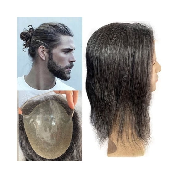 Swiss Lace Front Men's Toupee #1B20 Human Hair V-looped Thin Skin Base 8"x10" Hair System Unit