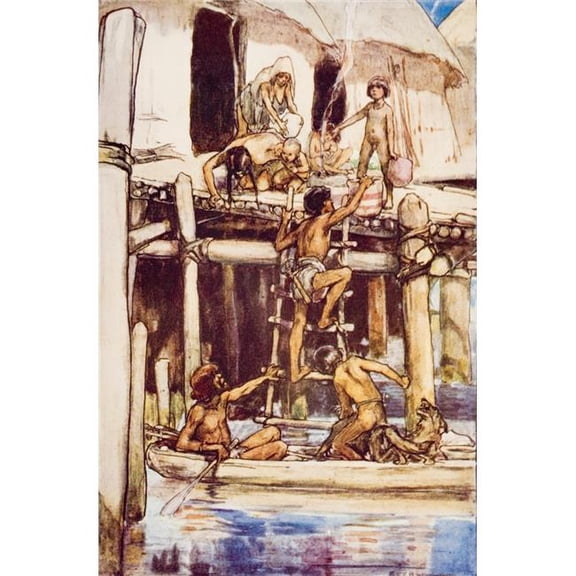 Swiss Lake Dwellings In The Neolithic Age. Drawn by Alice. B.Woodward Poster Print, Large - 22 x 34