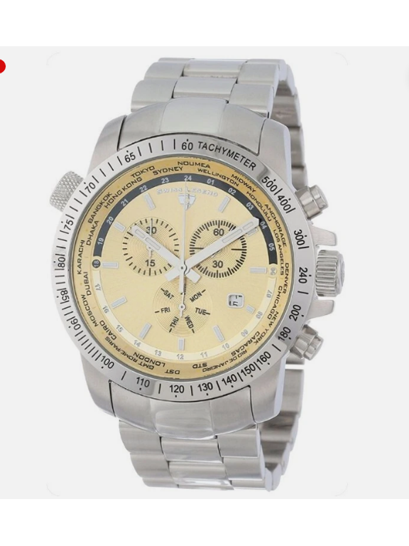 Men's World Timer Collection Chronograph Stainless Steel Wristwatch, Gold, Silver (10013-10)