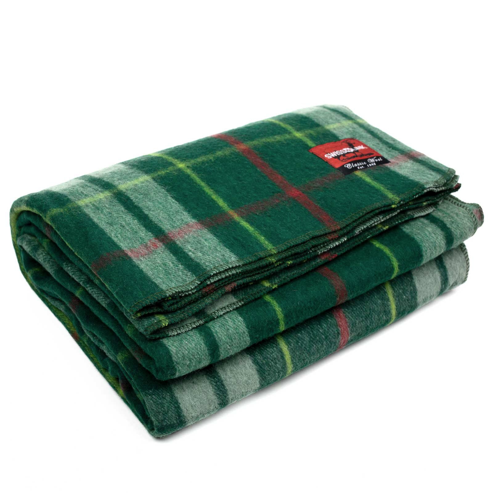 Swiss Link Military Surplus 90 x 62 Inch Classic Wool Plaid Blanket, Green