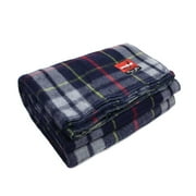Swiss Link Military Surplus Classic Wool Plaid Throw Blanket, Blue Gray
