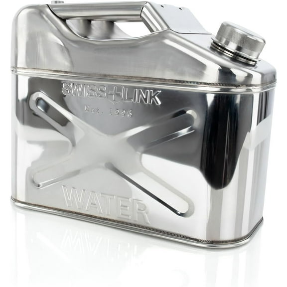 Swiss Link Stainless Steel Water Can, 10L (2.64 Gallons)  Food-Grade, Leak-Proof Water Storage Container with NBR Seal & Free-Flow Nozzle for Camping, Hiking, Outdoors & Emergency Preparedness