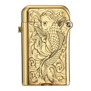 Swiss Luxury Retro Copper Kerosene Lighter, Soft-Flame, Automatic Ignition, Refillable, Safety Lock, Exquisite Carving, Etching, Collectible, Mens Gift, Thorens Gen4 Double Claw Engraved Koi Pattern