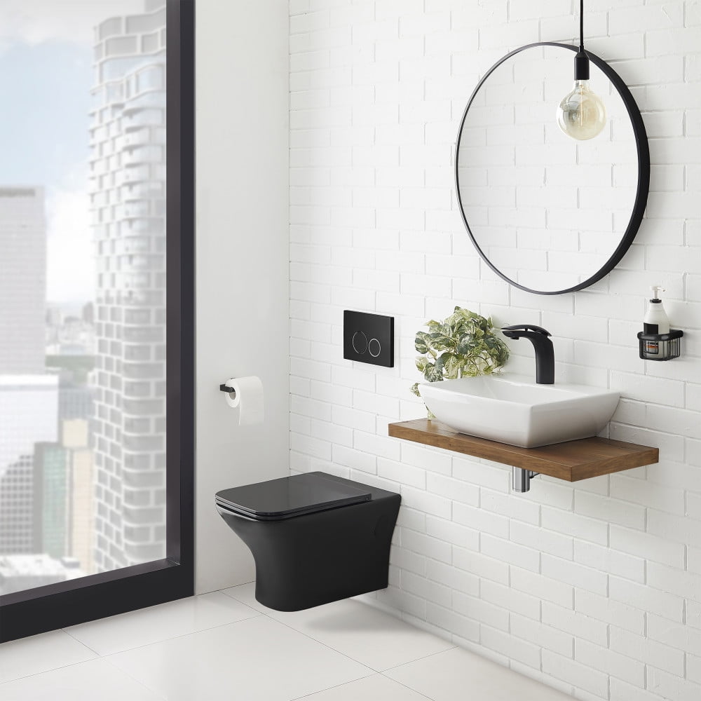 Swiss Madison Carre WallHung Elongated Toilet Bowl in Matte Black
