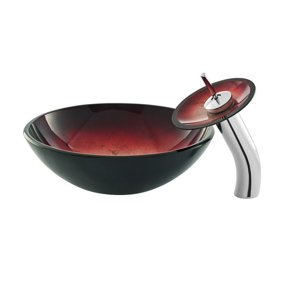 Swiss Madison Cascade 16.5 Glass Vessel Sink with Faucet, Ember Red