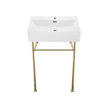 Swiss Madison Claire 24 Ceramic Console Sink White Basin Gold Legs