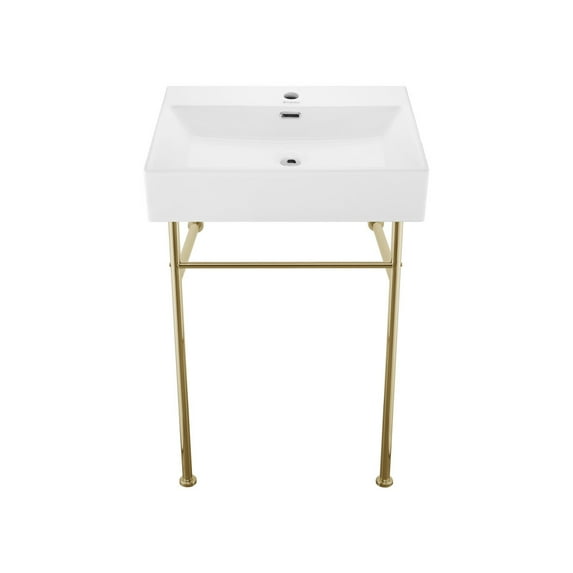 Swiss Madison Claire 24 Ceramic Console Sink White Basin Gold Legs