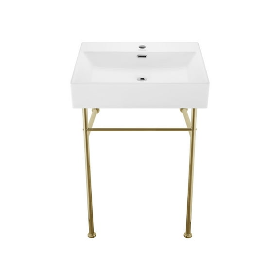 Swiss Madison Claire 24 Ceramic Console Sink White Basin Gold Legs