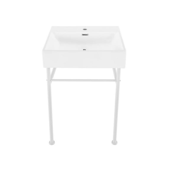 Swiss Madison Claire 24 Ceramic Console Sink White Basin Matte White Legs