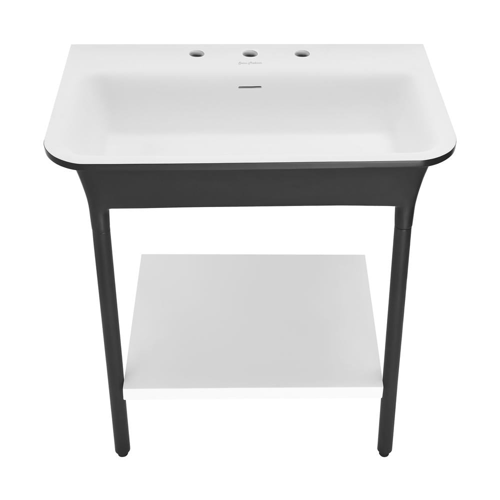 Ivy 32" Matte Black and White Solid Surface Console Sink