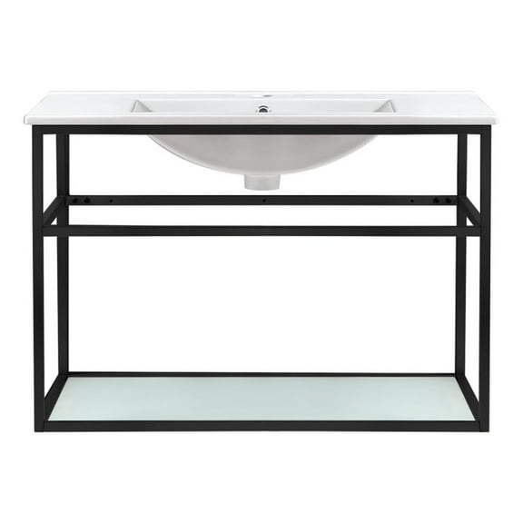 Swiss Madison Pierre 30 Single, Open Shelf, Matte Black Metal Frame Bathroom Vanity