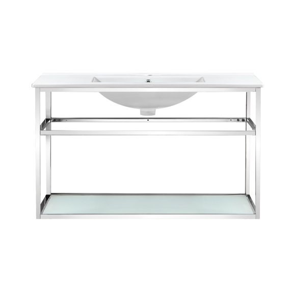 Swiss Madison Pierre 36" Open Shelf Chrome Frame Wall-Mounted Bathroom Vanity with Sink Top