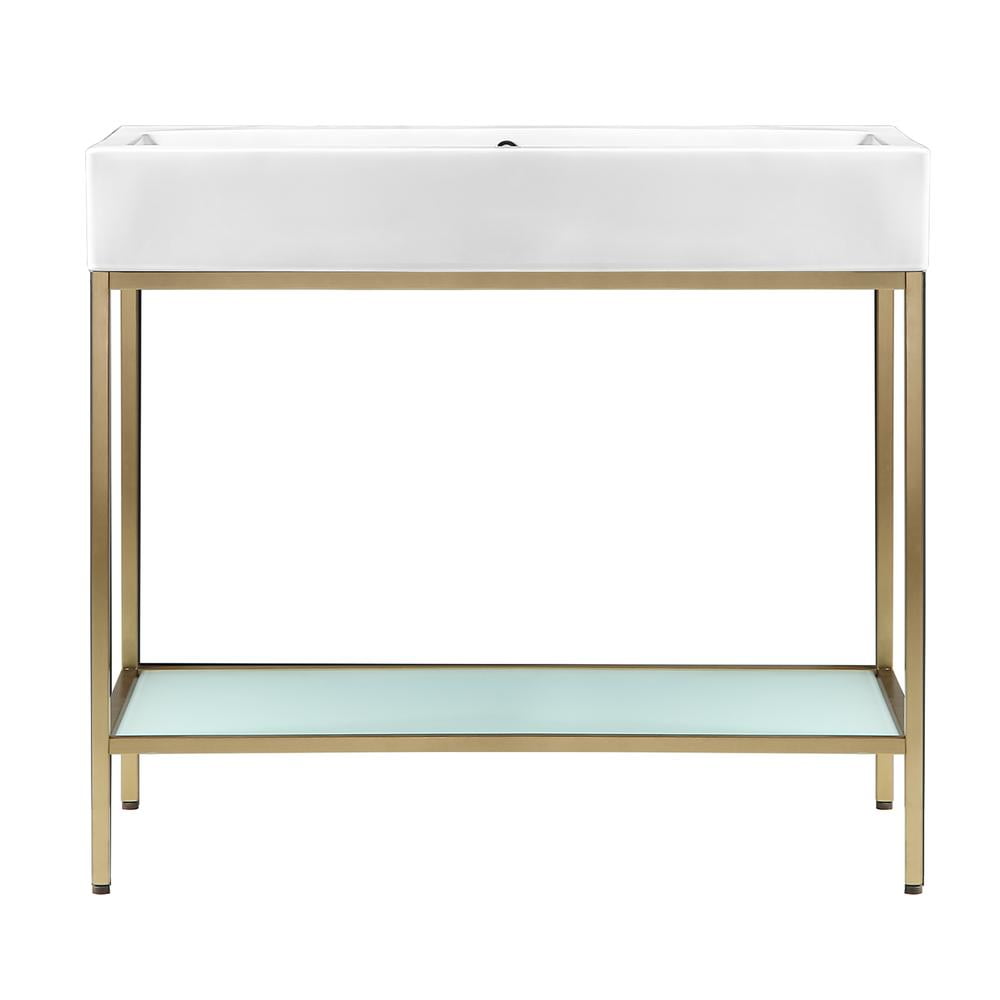 Pierre 40'' Gold Metal Frame Open Shelf Bathroom Vanity
